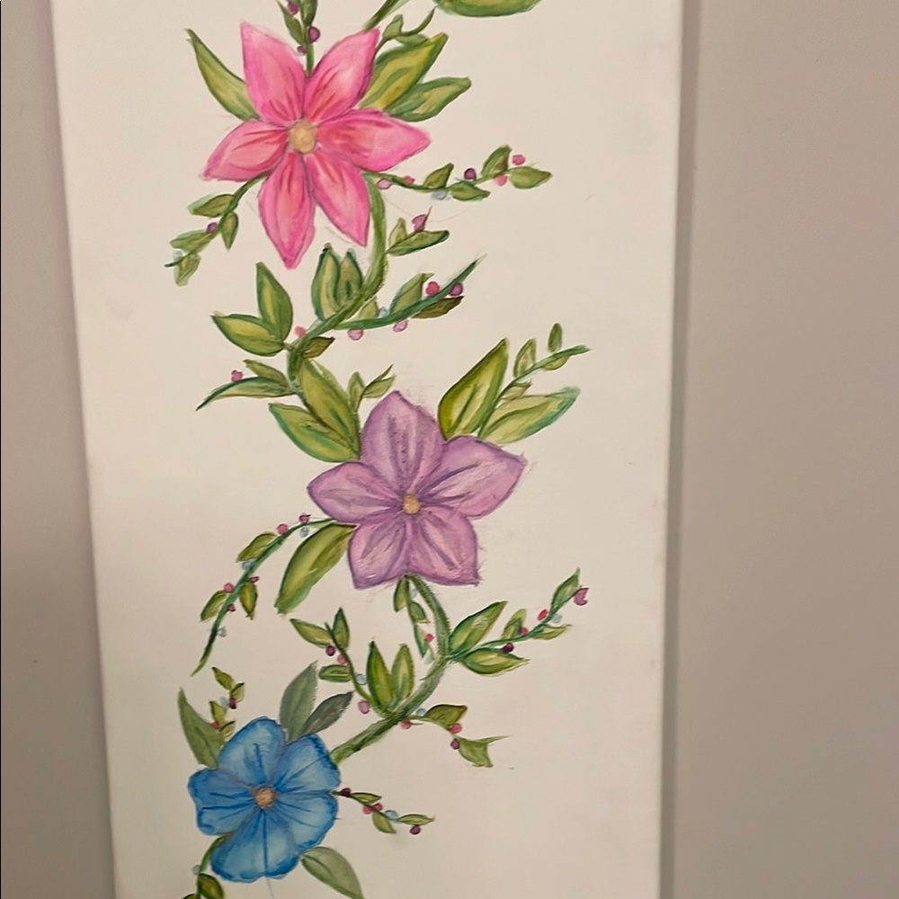 Floral Canvas Art with Pink, Purple, and Blue Flowers